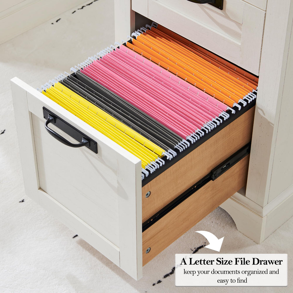 RedLemon 60" Farmhouse Executive Desk, Home Office Desk with Drawers, Charging Station, Keyboard Tray, File Drawer, Storage Cabinet, Wood Rustic Computer Writing Desk (Antique White) RedLemon