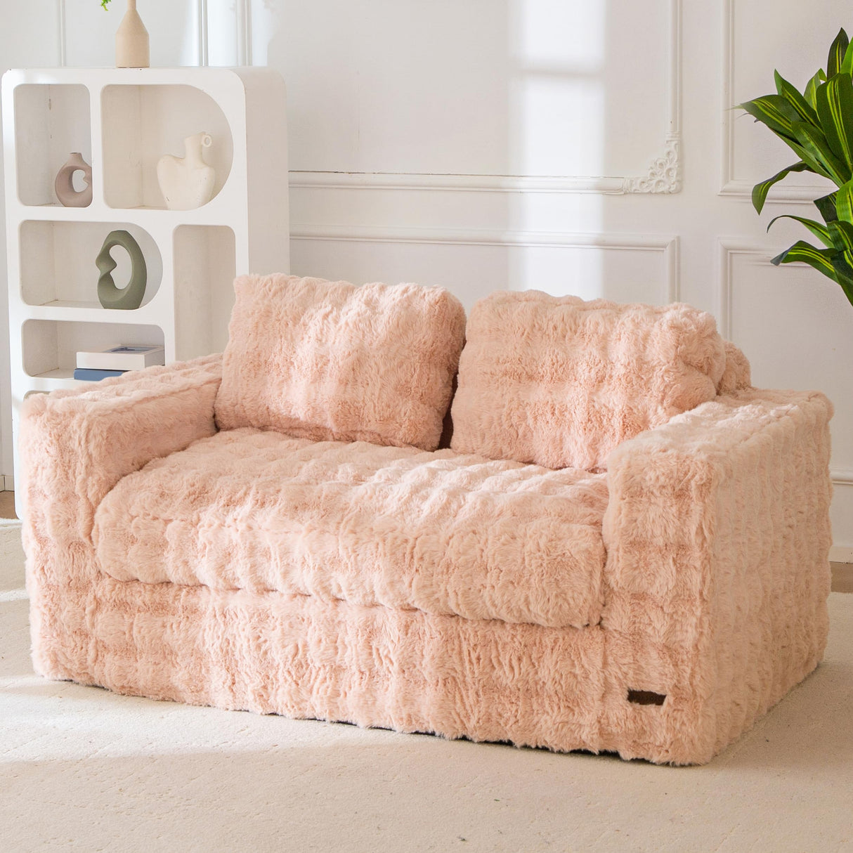 MAXYOYO Loveseat Sofa for Living Room, Small Sofa Couch Tufted Boneless Couch, Comfy Bean Bag Chair for Small Space Bedroom Apartment, No Assembly Needed, Pink MAXYOYO