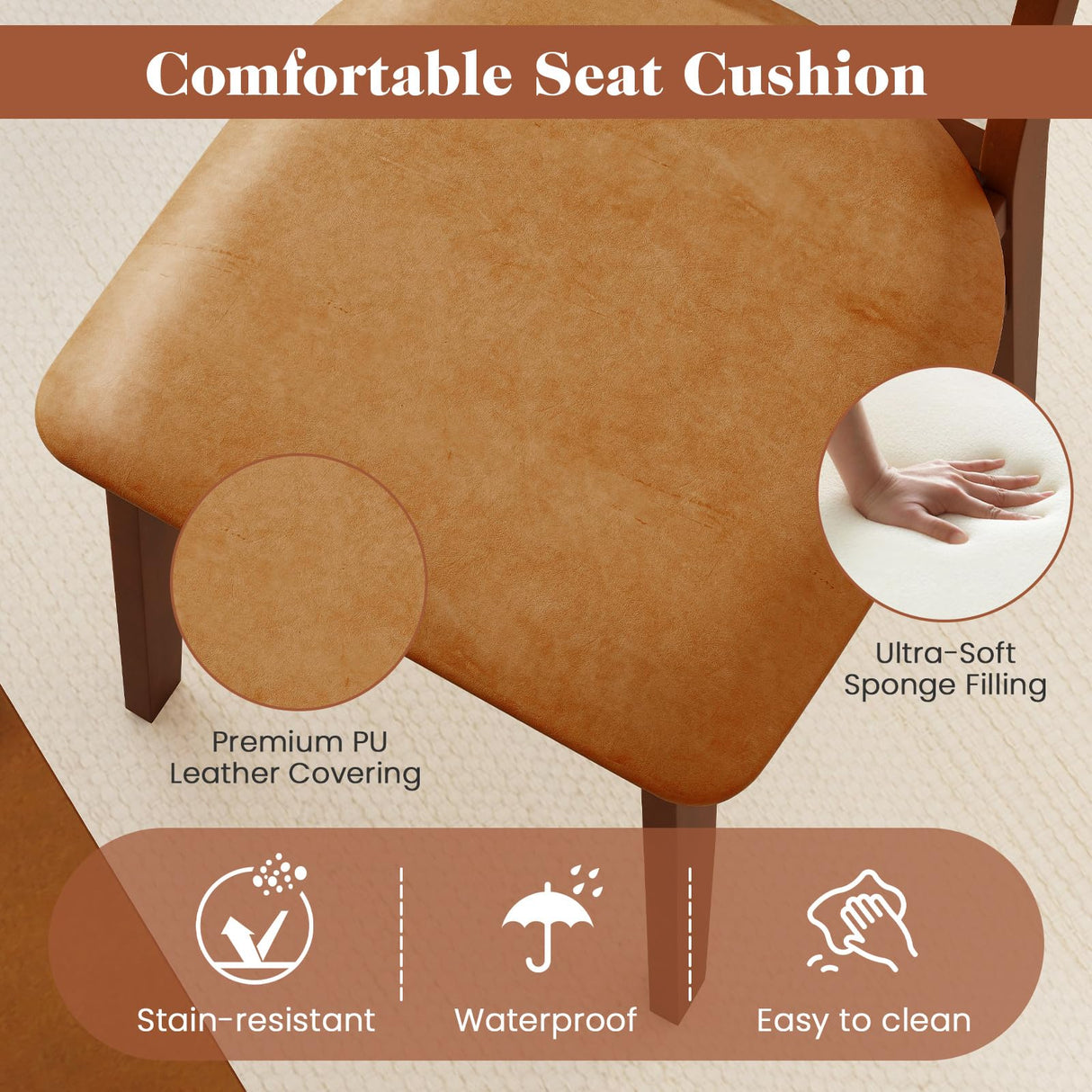 Giantex Wooden Dining Chairs Set of 2, PU Leather Upholstered Kitchen Chairs w/Breathable Mesh Cane Backrest, Rubber Wood Frame, Padded Seat, Farmhouse Armless Side Chairs for Dining Room, Coffee Giantex