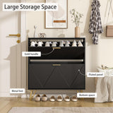 LYNSOM Shoe Cabinet with 2 Flip Drawers, Black Shoe Storage Cabinet, Slim Wooden Freestanding Shoe Rack, Shoe Organizer with Fluted Panel for Entryway Hallway LYNSOM