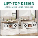 YITAHOME Farmhouse Coffee Table, Lift Top Coffee Table with Storage & Sliding Groove Barn Door,Rustic Coffee Tables for Living Room, Center Table for Living Room, Brown and White YITAHOME