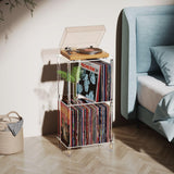 Bkemiy Acrylic Record Player Stand, 3-Tier Clear Turntable Table with Vinyl Record Storage, 15.74" L x 11.81" W x 30.7" H, Tall Modern Side Table/End Table for Living Room, Bedroom JJ00041 Bkemiy