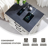 ACCOHOHO Farmhouse Nightstand with Charging Station, 24 Inch Wide End Table with 3 Large Drawers & Bar Handles, Rustic Wood Small Dresser Chest of Drawers for Bedroom, Living Room, Closet, Off White ACCOHOHO