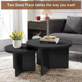 QuicMiou Round Nesting Coffee Table Set of 2, Modern Stacking Table with Wood Grain Finish, End Table Side Tables for Living Room (Black) QuicMiou