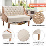 Yongqiang Modern Settee with Back Small Loveseat Sofa Rattan Upholstered Dining Banquette Seating for Kitchen Dining Room Living Room Linen Button Tufted Mini Couch Yongqiang