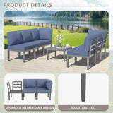 Kullavik Patio Furniture Set,7 Pieces Metal Modern Outdoor Furniture,Outdoor Sectional Sofa w/5.1" Cushions and Coffee Table for Patio,Backyard，Navy Blue Kullavik