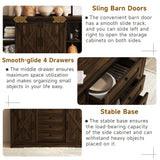 Luoxiao Sideboard Buffet Cabinet with Storage, 55 inch Farmhouse Cabinet with 4 Drawers, Sliding Barn Door, Adjustable Shelves, 32inch Tall Coffee Bar for Living Room, Kitchen, Dark Oak Luoxiao