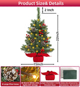 TURNMEON 2 Pack 24 Inch Lighted Small Christmas Trees, Artificial Tabletop Mini Xmas Tree with Timer 30 LED Lights 8 Pine Cones 8 Red Berried and Lifelike Branches for Christmas Holiday Indoor Decor TURNMEON
