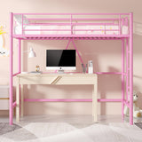 VECELO Metal Loft Bed Twin Size, Heavy Duty Bedframe with Removable Ladder and Safety Guardrail, Space-Saving, Noise Free, No Box Spring Needed, Pink VECELO