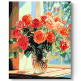 HTVRONT Paint by Number Kits for Adults, Flowers Easy Paint by Numbers Kits for Beginner, Adult Paint by Numbers on Canvas for Relax Gift Home Wall Decor 16x20in (Windowsill Rose) HTVRONT