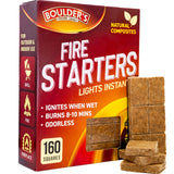 Fire Starter Cubes for Fireplace, 160 pcs - Odorless, Waterproof,Long-Burning Firestarter Squares for Wood Stove,Cook-fire, BBQ, Grill, Chimney, Fire Pit, Campfires Kit for Cooking, Camping, Survival BOULDER'S FIRESIDE LEGACY