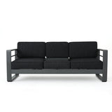 Christopher Knight Home Capecora 3-Seater Sofa with Removable Tray Table, 76.25''W Convertible Aluminum Patio Couch with Cushions, Space-Saving Outdoor Seating for Garden Backyard Balcony, Dark Gray Christopher Knight Home