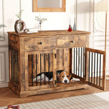 Dog Crate Furniture, 44 Inch Wooden Dog Kennel Furniture Indoor with 2 Storage Drawers, Heavy Duty Large Dogs Crate Furniture, Cage & House Furniture for Small Medium Large Dogs, Brown VENDORZ
