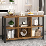 FOLUBAN Industrial Horizontal Bookshelf, 6 Cube Storage Organizer with Shelf, Wood and Metal Cubby Bookcase for Living Room Bedroom, Rustic Brown, 47 Inch FOLUBAN