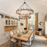 HHR 48" Wood-Grain Surface Double Tier Wagon Wheel Chandelier, 36-Light Round Farmhouse Pendant Light Fixture, Rustic Hanging Lighting for Dining Room Living Room Office(Not Solid Wood) HHR