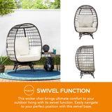 Sunjoy Cuddle Wicker Swivel Lounge, Oversized Indoor Outdoor Egg Chair with 4 Cushions for Patio, Backyard, Living Room, Brown Sunjoy