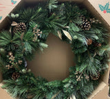 32" Pre-Lit 50 LED Timer Lights Artificial Christmas Wreath w Various Greenery Generic