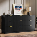 MAISONARIA Black Dresser for Bedroom, 9 Drawer Double Dresser, Modern Chest of Drawers for Bedroom, Living Room, Entryway and Closet, 63" L x 15.7" D x 31.5" H MAISONARIA