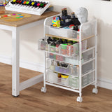 5-Tier Craft Organizer Cart with Wheels,Craft Organizers and Storage with Drawers,Lockable Wheels Rolling Utility Cart with DIY Divider,Office Supply Organizer,Ideal for Studio,Office,Bedroom,White Yociyoga