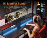 ODK 55 inch Gaming Desk with LED Lights & Power Outlets, Computer Desk with Monitor Stand & Storage Sheves, CPU Stand, Home Office Desk, Black ODK