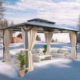 Aoxun 10'x13' Hardtop Gazebo, Outdoor Polycarbonate Double Roof Gazebo with Aluminum Frame Permanent Pavilion and Curtains & Netting for Backyard, Patio, Deck, Parties (Brown) Aoxun