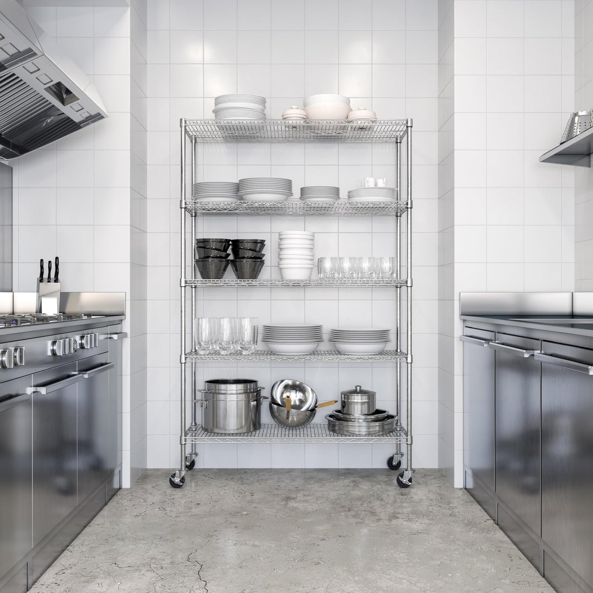 Seville Classics UltraDurable Heavy Duty NSF Solid Steel Wire Rack Storage Unit Organizer for Garage, Warehouse, Office, Restaurant, Classroom, Kitchen, 5-Tier Shelving, 48" W x 18" D Seville Classics