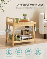 SONGMICS Bamboo Shower Bench with Storage Shelf, Shower Chair, Water Resistant Shower Stool with Handle and Hooks, Shower Head Holder, Non-Slip Feet, for Bathroom, Adults, Natural Beige UBCB121N01 SONGMICS