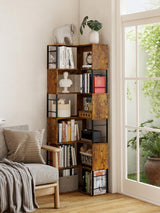 7 Tier Corner Bookshelf 74 Inches Tall Corner Bookcase Industrial L Shaped Book Shelf with Metal Frame Display Rack Storage Organize for Home Office,Living Room,Bed Room (Brown) Suuiwau