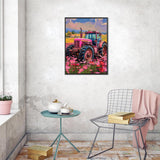UPABLUNSO The Pink Tractor in The Field of Flowers Diamond Painting Kit Handmade Hobbyist Tractor Diamond Painting 5D Round Diamond Cross Stitch Crafts Wall Decoration Gifts 12x16 inch UPABLUNSO