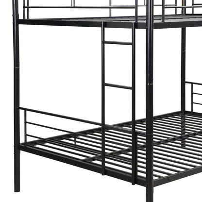 Zyerch Full Over Full Bunk Beds with Trundle for Kids Adults, Metal Bunkbeds Full Size Bunk Bed with 2 Ladders & Guardrail, Noise Free Easy Assemble Bunk Beds with Trundle, Black