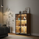 EUREKA ERGONOMIC Curio Cabinet, 2 Adjustable Shelves Display Storage Cabinet with LED Lighting, Tempered Glass Door, Showcase for Collectibles Figurines Home Office Living Room Bedroom, Walnut EUREKA ERGONOMIC