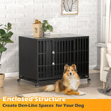 REXWELTEN 48 inch Heavy Duty Dog Crate with Self-Locking Latch, Indestructible Large Steel Kennel with Enclosed Design, Escape-Proof and Chew-Proof Pet Cage for High Anxiety Dogs Rexwelten