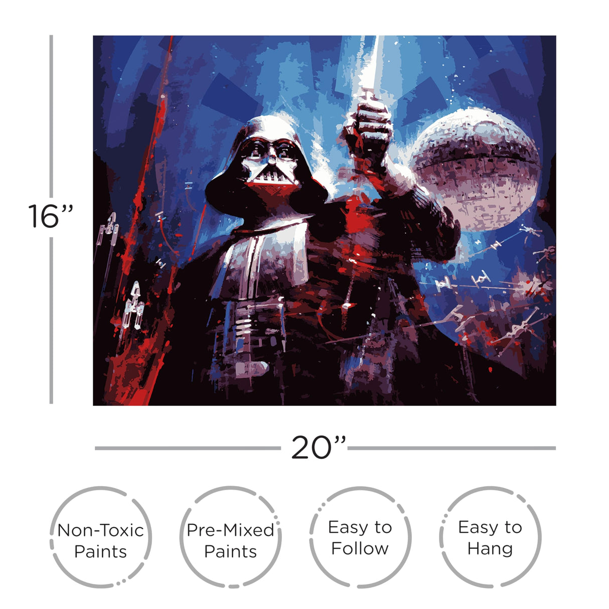 AQUARIUS Star Wars Darth Vader Art by Numbers Painting Kit (16 x 20 Stretched Canvas) 24 Paints, 3 Paint Brushes, Ready to Hang, Officially Licensed Star Wars Mandaalorian Collectible - 16x20 in AQUARIUS
