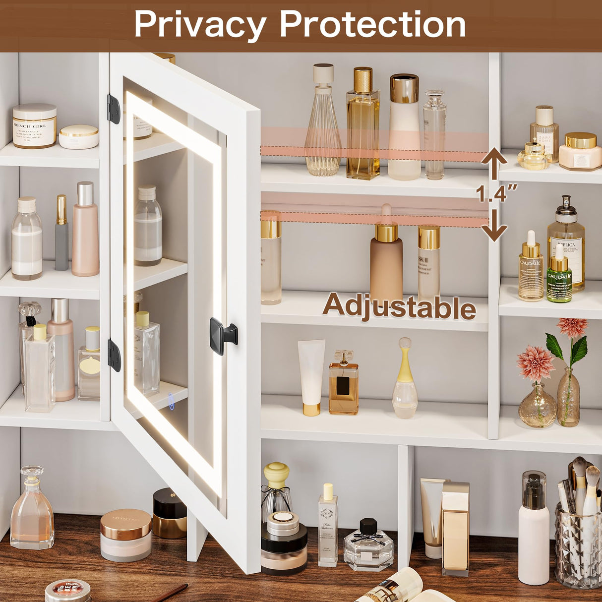 SANYOAC Farmhouse Vanity Desk with Mirror and Lights, Makeup Vanity Desk for Women Girls SANYOAC