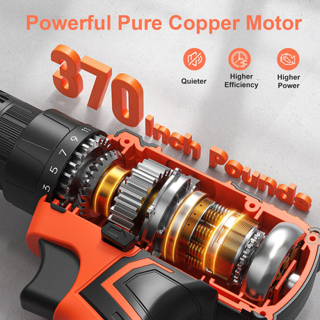 Cordless Drill Set, 20V Power Drill with Power Pack 2.0Ah and Charger, 3/8-Inch Keyless Chuck Electric drill, 25+1 Position, 42pcs Drilldriver Bits/Screws for DIY Projects (Orange) VIWKO