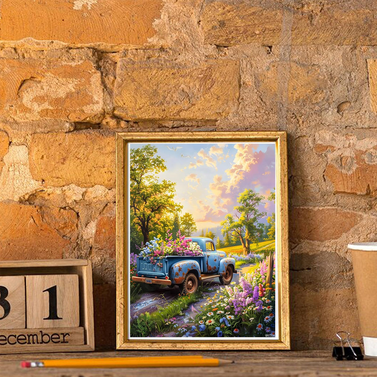 BRTITA 5D Spring Diamond Art Kits for Adults Beginners, Flowers Flowers Truck Diamond Art, DIY Full Round Drill Forest Diamond Painting Kits for Adults 12x16in / 30x40cm BRTITA