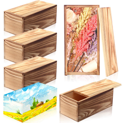 Suzile 6 Pcs Unfinished Wood Boxes, 8 x 4 x 3.15 Inch Small Wooden Box with Lid Wood Craft Box Small Rectangle Wooden Crates for DIY Birthday Party Favor Gift Supplies(Dark Brown)