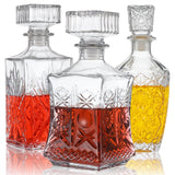 Set of 3 Glass Alcohol Bottle Liquor Decanters Whiskey Decanter for Tequila, Brandy and Vodka Unique Liquor Bar and Party Decorations (28oz*2, 31oz*1) mekueeex