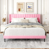 Gruwans Upholstered Bed Frame King with Wingback Headboard/No Box Spring Needed/Wooden Slat Support/Easy Assemble/Pink Gruwans