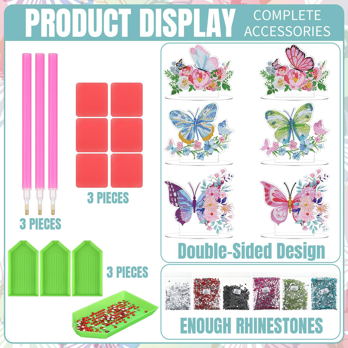 Janlaugh 3 Pcs Diamond Painting Butterfly Desktop Ornaments DIY Centerpieces for Tables 5d Double Sided Table Top Kits for Spring Summer Decor Janlaugh