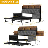 YITAHOME Twin Size Daybed with Trundle, Heavy Duty Metal Bed Frame with RGB LED Lights, Upholstered Storage Bookcase Headboard with Charging Station for Living Room, Bedroom and Guest Room, Grey YITAHOME