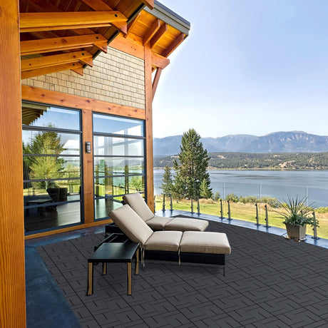 Goovilla Plastic Interlocking Deck Tiles, 9 Pack Outdoor Patio Flooring, 12"x12" Interlocking Decking Tile Outdoor All Weather Use, Waterproof Patio Pavers for Pool Balcony Backyard Porch, Dark Grey Goovilla