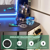 LVSOMT Corner Vanity Desk with Mirror and Lights, Makeup Vanity with Charging Station, Dressing Table with 3 Lighting Options, Vanity Set with Stool, Women’s Vanity for Bedroom, Black LVSOMT