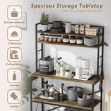 YESHOMY Kitchen Baker’s Rack with Power Outlet, 5-Tier Microwave Stand, Coffee Bar with 8 S-Shaped Hooks, Heavy Duty Storage Shelf Unit for Spices, Pots, Brown YESHOMY