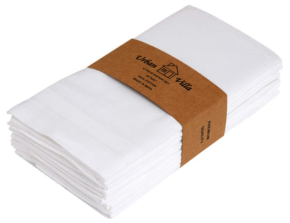 Urban Villa (Set of 12, 20x20 Inches) White Cloth Napkins, 100% Cotton Dinner Napkins, Reusable, Washable Everyday Use Oversized Cloth Napkins with Mitered Corners, Hemmed Dinner Napkins