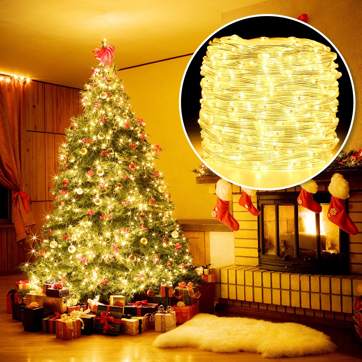 Areker 1000LED 164FT, Christmas Lights Outdoor Warm White,Christmas Tree Lights Indoor, IP65 Waterproof with 8 Modes, Xmas Rope Lights for Indoor Holiday Decorations