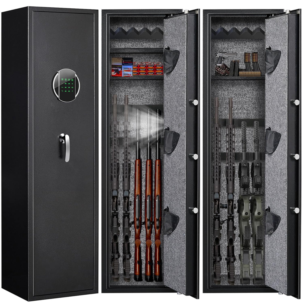 Omethey 57.09'' Fireproof Gun Safe, Quick Access 5 Rifle Gun Safe, Gun Safe for Home Rifle and Pistols with LCD Screen Keypad and Silent Mode, for Rifles, Shotguns, Pistols Omethey