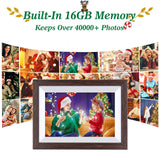 WiFi Digital Picture Frame 10.1 Inch Smart Digital Photo Frame with IPS Touch Screen HD Display, 16GB Storage Easy Setup to Share Photos or Videos Anywhere via Free Frameo APP (Brown Wood Frame) Weipan