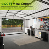 Jocisland 13.2x20.7x8 Ft Carport, Metal Carport with 2 Lockable Doors and 4 Windows, Heavy Duty Carport for Car, Truck, Boats Jocisland