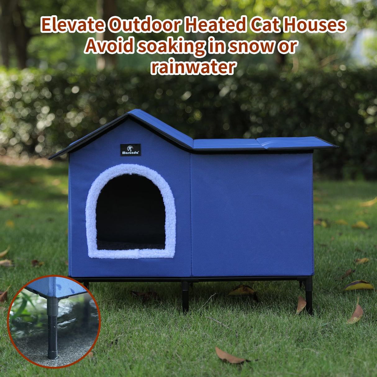 MARUNDA Heated Cat Houses for Outdoor Cats in Winter, Heated cat House for Indoor and Kitty Shelter for Your Pet to Stay Warm and Cozy,Easy to Assemble. (Dark Blue, Small) MARUNDA